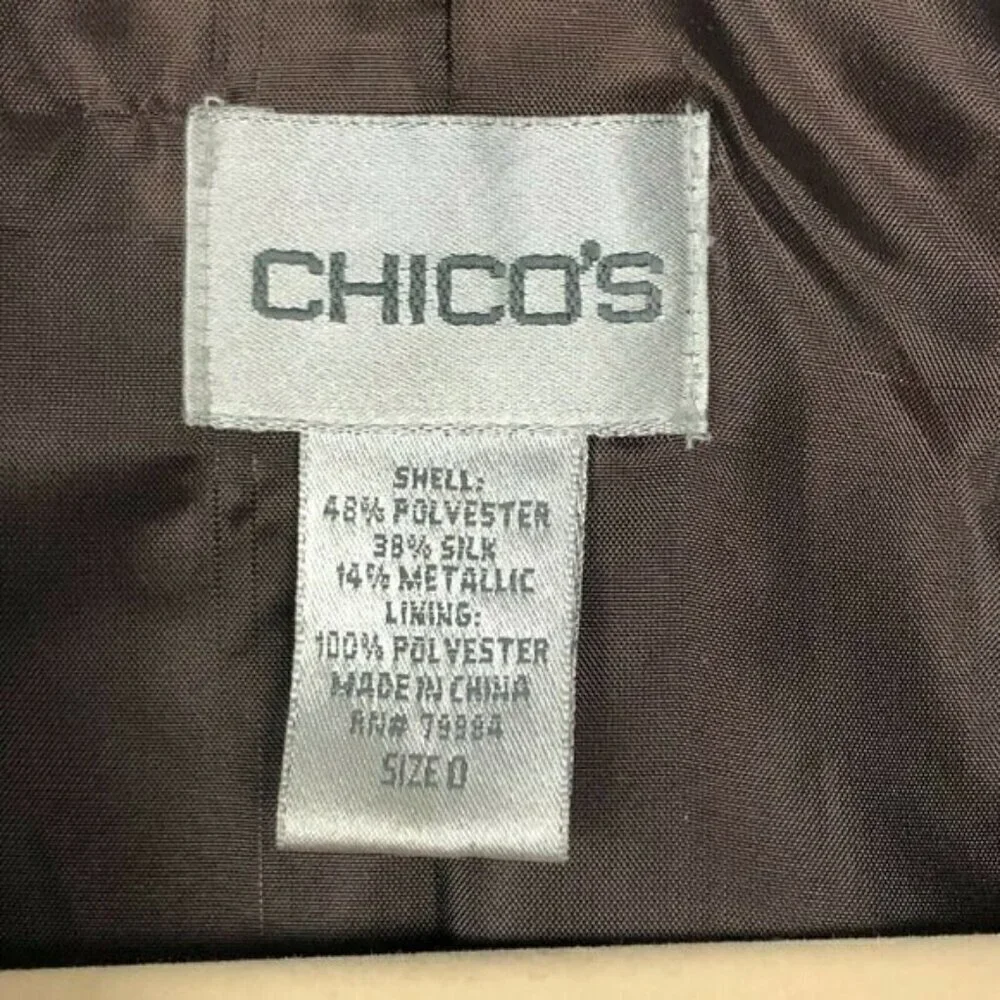 CHICO'S Silk Blend Semi Fitted Blazer Women's S Brown Coral Metallic Floral - Picture 2 of 7